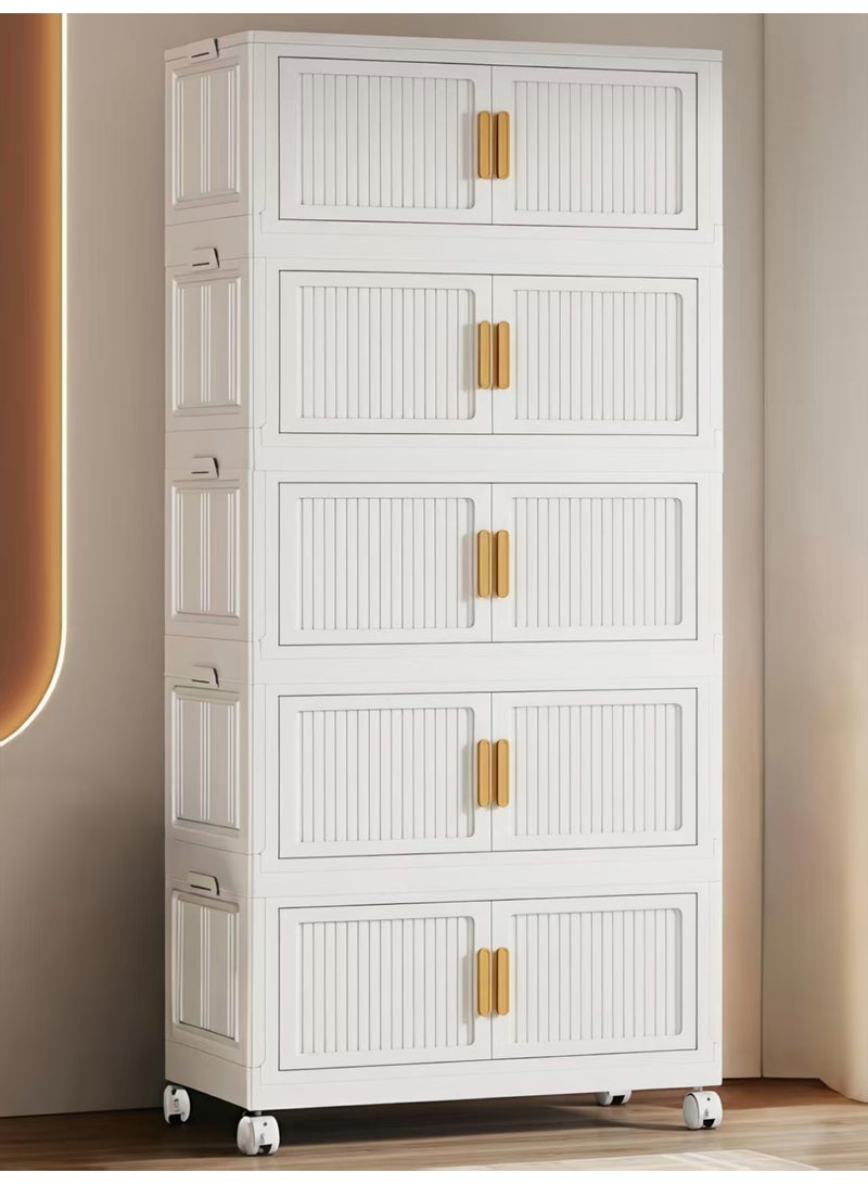 ChenDa 5-Tier High-Capacity Storage Cabinet Clothing, Toys, Books Storage Rack Space-Saving Storage Unit for Bedroom, Living Room, Kitchen Multi-Purpose Foldable Design Magnetic Doors with Swivel Casters - Image 1